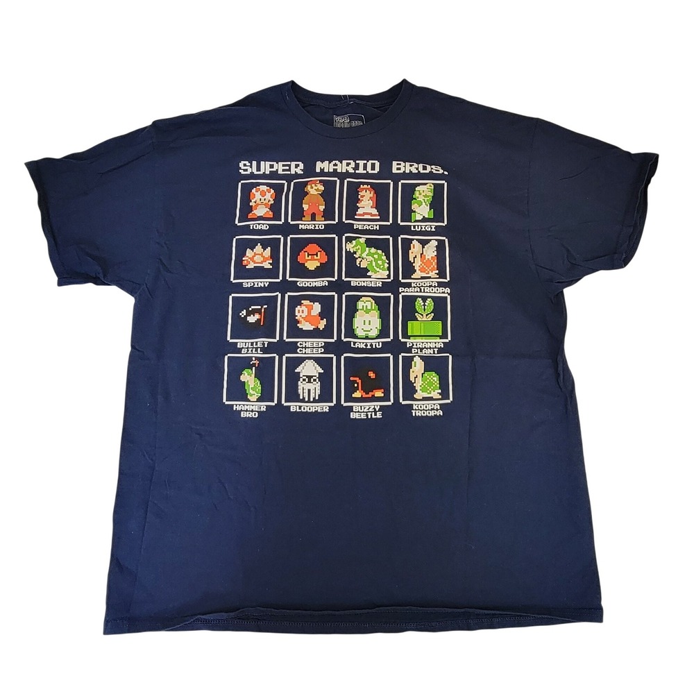 Super Mario Bros Video Game Characters Graphic T Shirt‎ Mens 2XL Navy